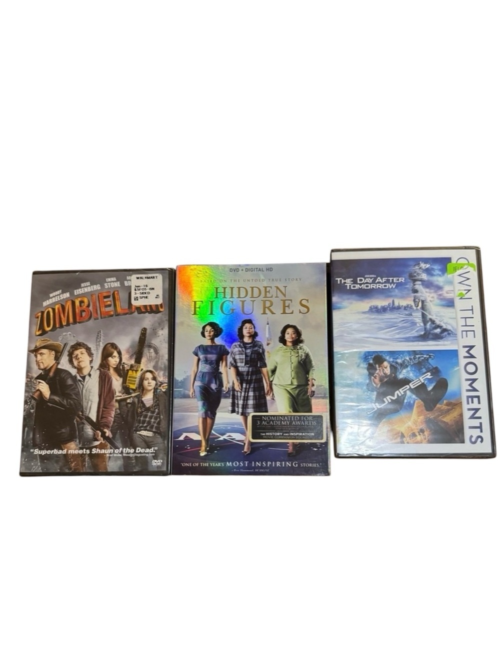DVDs - 3 Zombieland, Hidden, Figures Day after Tomorrow/Jumper brand new